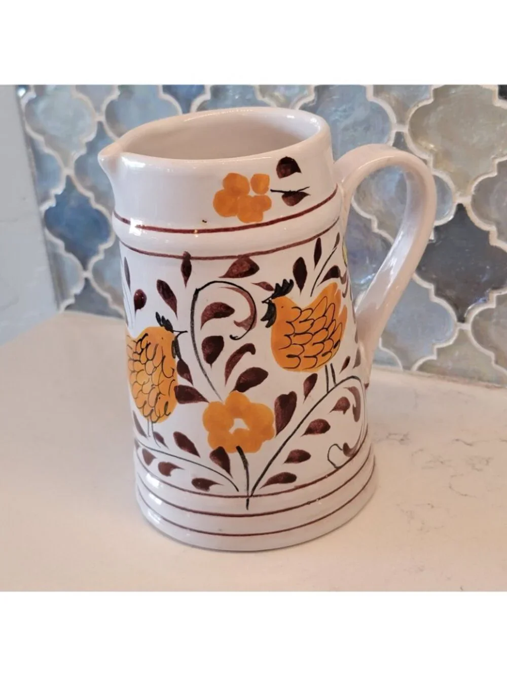 Vintage Chicken Creamer Farmhouse Cottage Core Orange Yellow Portugal Signed
